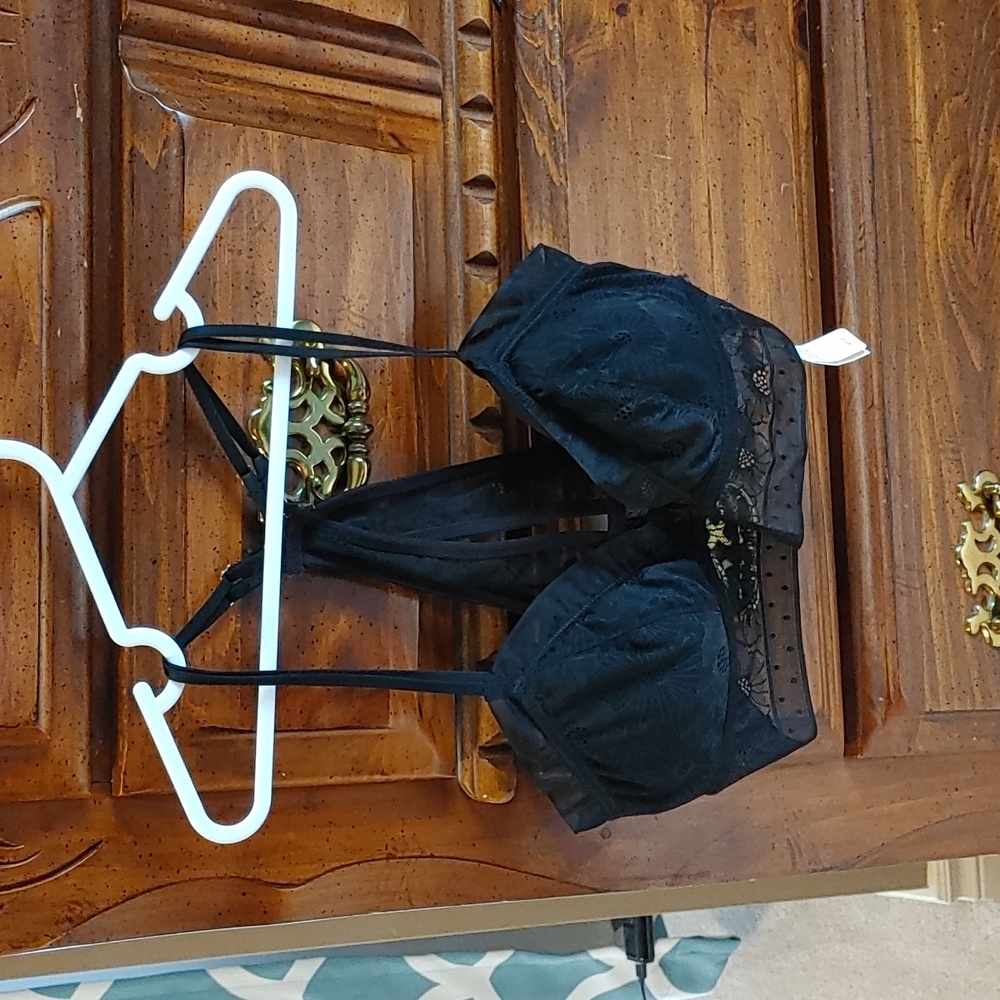 Aerie Black Wireless Lace Bra Size Large